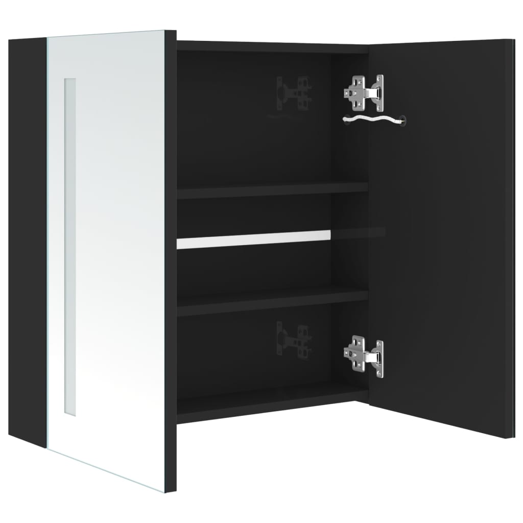 Armário espelhado casa de banho LED 62x14x60cm preto brilhante - Image 4