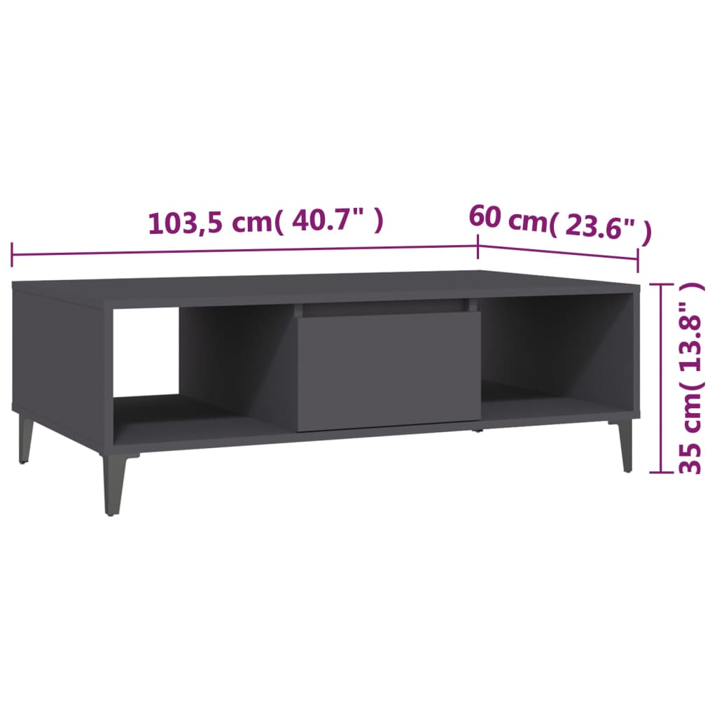 Mesa de centro 103,5x60x35 cm derivados de madeira cinza - Image 8