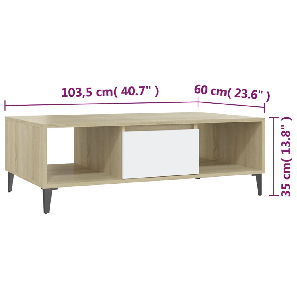 Mesa de centro derivados de madeira branco/carvalho sonoma - Image 8