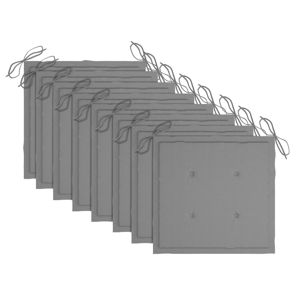 Cadeiras de jardim c/ almofadões cinzentos 8 pcs teca maciça - Image 6