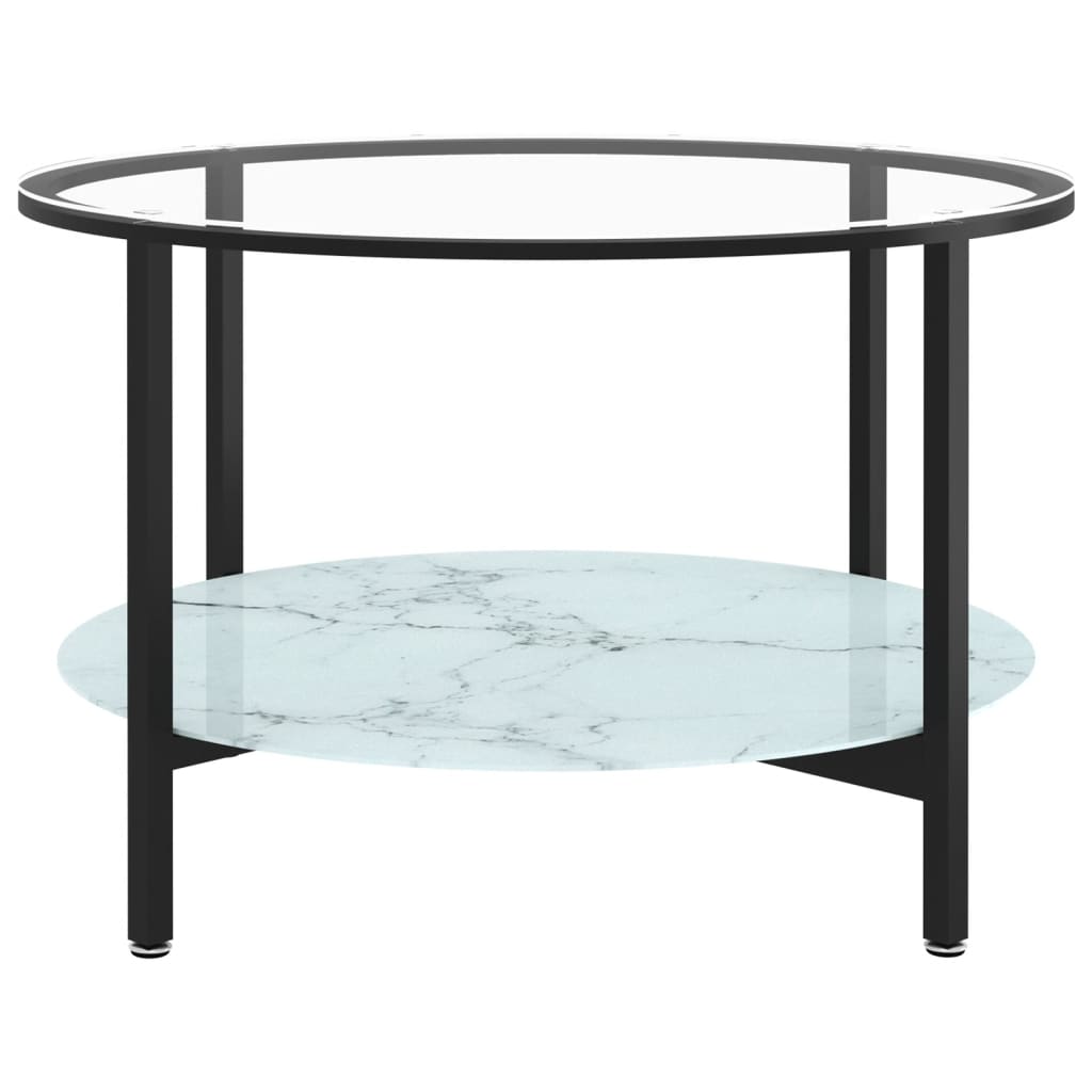 Mesa de centro 70 cm vidro temperado preto e branco mármore - Image 2