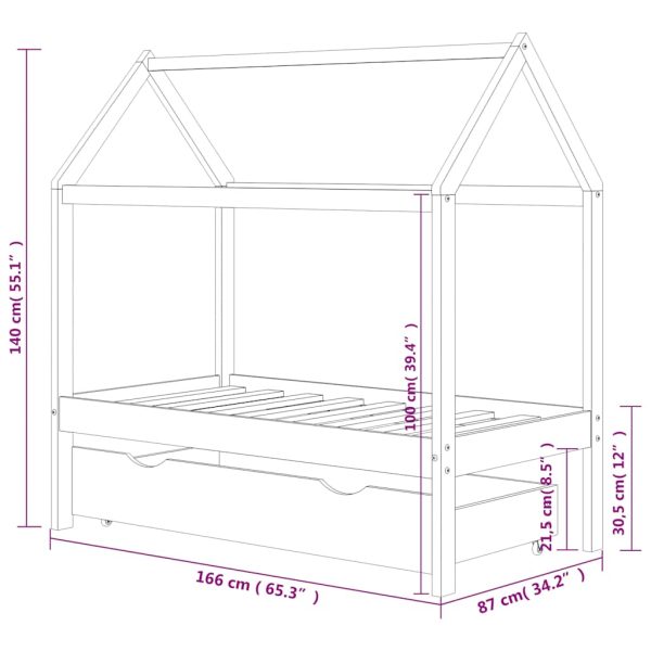 Estrutura de cama para crianças c/ gaveta 80x160cm pinho maciço - Image 6