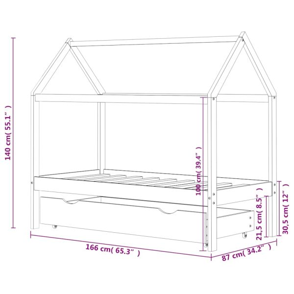 Cama para crianças c/ gaveta 80x160 cm pinho maciço branco - Image 6