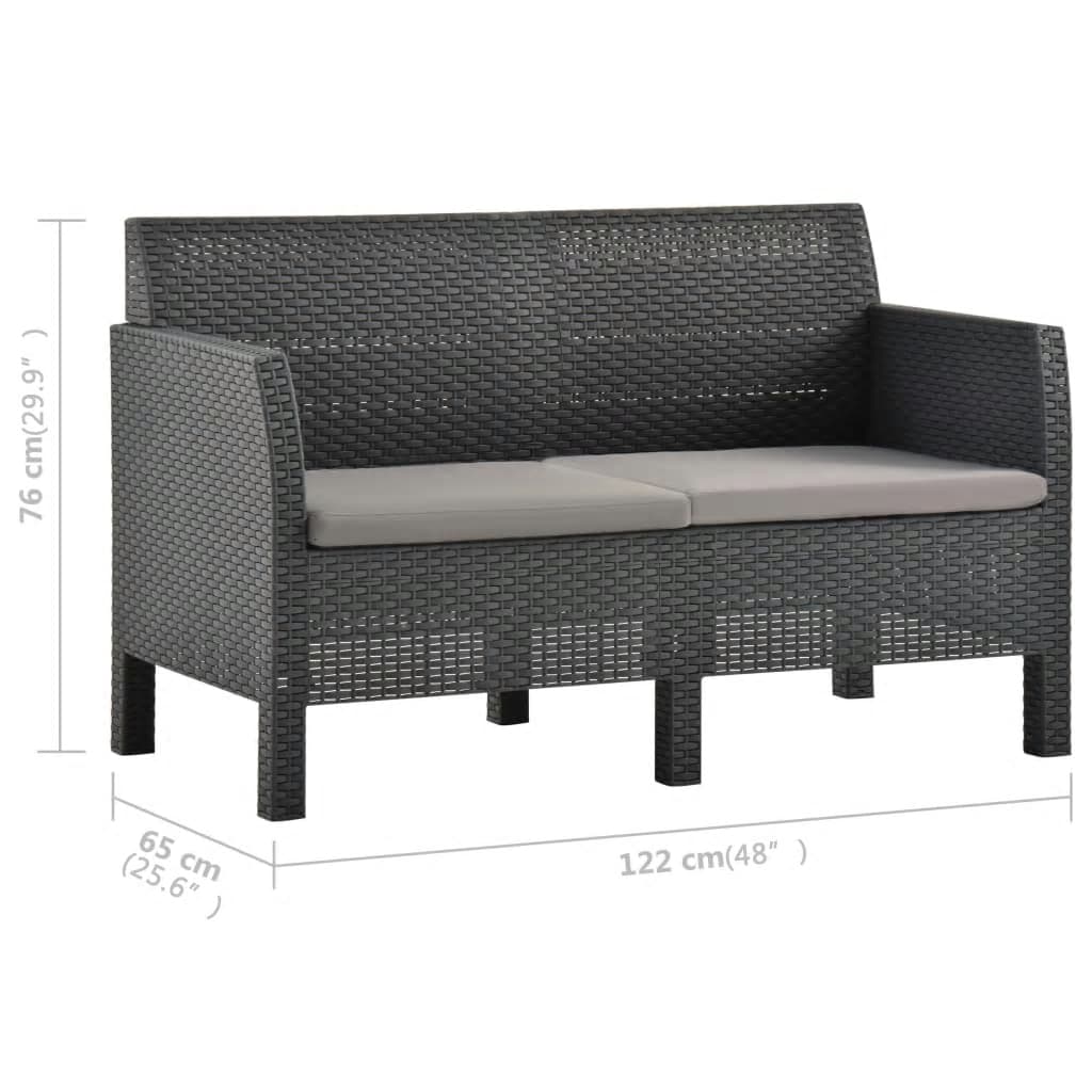 3 pcs conjunto lounge jardim com almofadões vime PP antracite - Image 11
