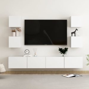 6 pcs conjunto de móveis de TV derivados de madeira branco