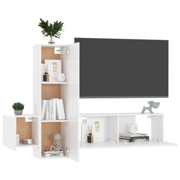 3 pcs conjunto móveis de TV derivados madeira branco brilhante - Image 2