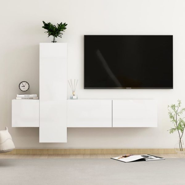 3 pcs conjunto móveis de TV derivados madeira branco brilhante