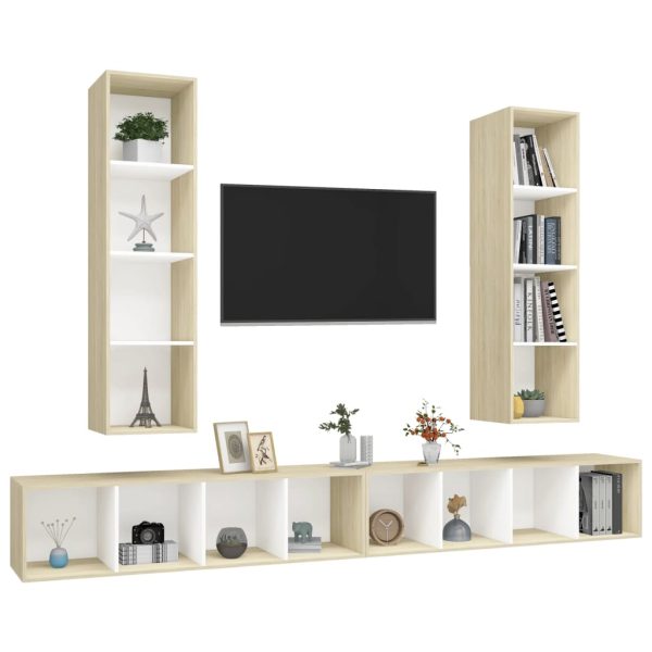 Armários de parede p/ TV 4pcs derivados madeira branco/sonoma - Image 2