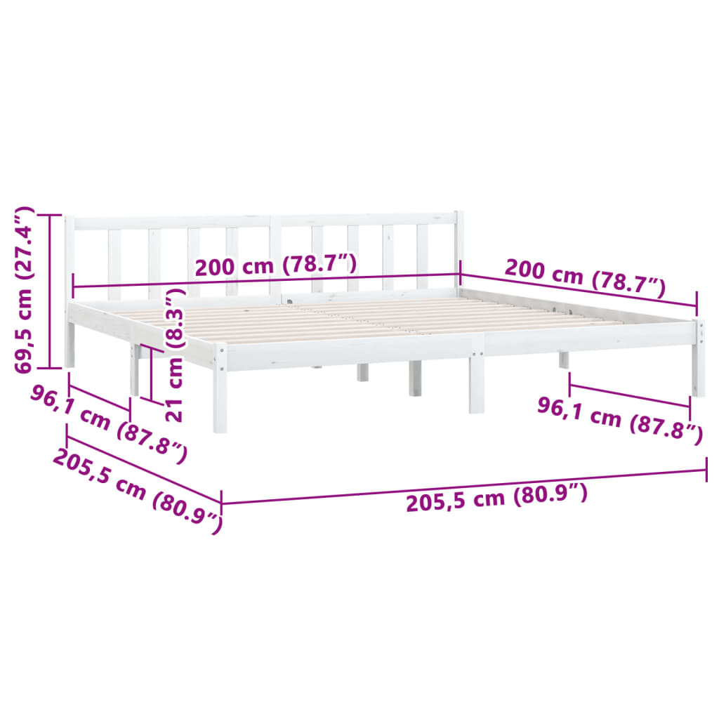 Estrutura de cama 200x200 cm pinho maciço branco - Image 8