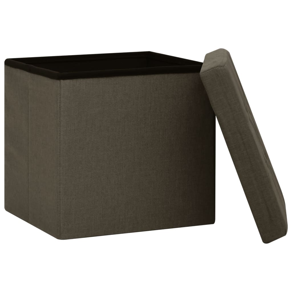 Bancos de arrumação dobráveis 2 pcs linho falso castanho-escuro - Image 4