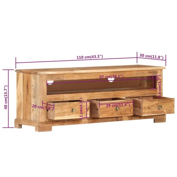 Móvel de TV madeira de acácia maciça 110x30x40 cm castanho - Image 7