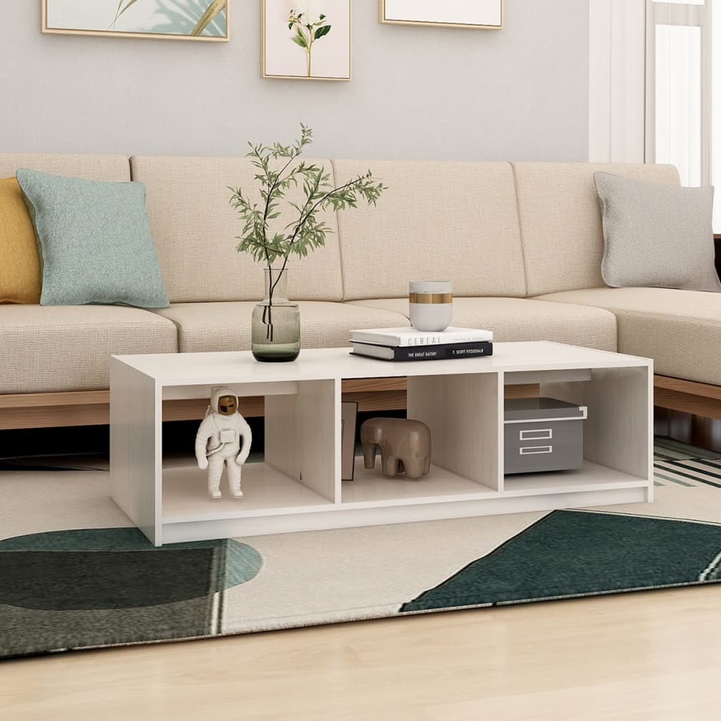 Mesa de centro 110x50x34 cm madeira de pinho maciça branco - Image 2