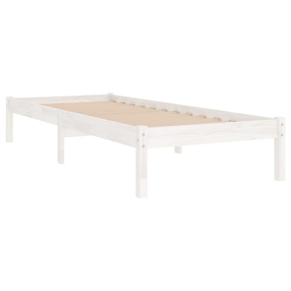 Estrutura de cama solteiro 90x190 cm madeira maciça branco - Image 2