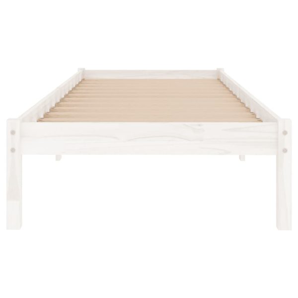 Estrutura de cama solteiro 90x190 cm madeira maciça branco - Image 3