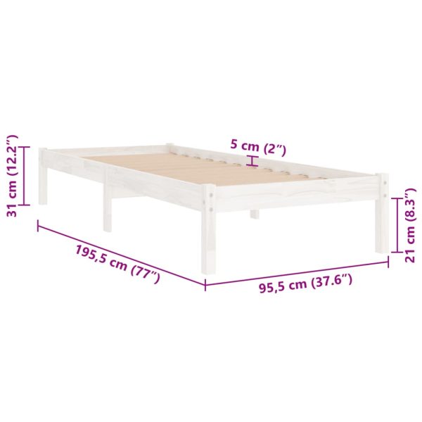 Estrutura de cama solteiro 90x190 cm madeira maciça branco - Image 7