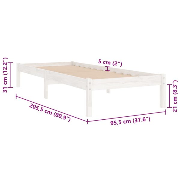 Estrutura de cama 90x200 cm pinho maciço branco - Image 7