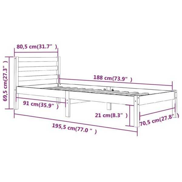 Estrutura de cama pequena solteiro 75x190cm pinho maciço branco - Image 7