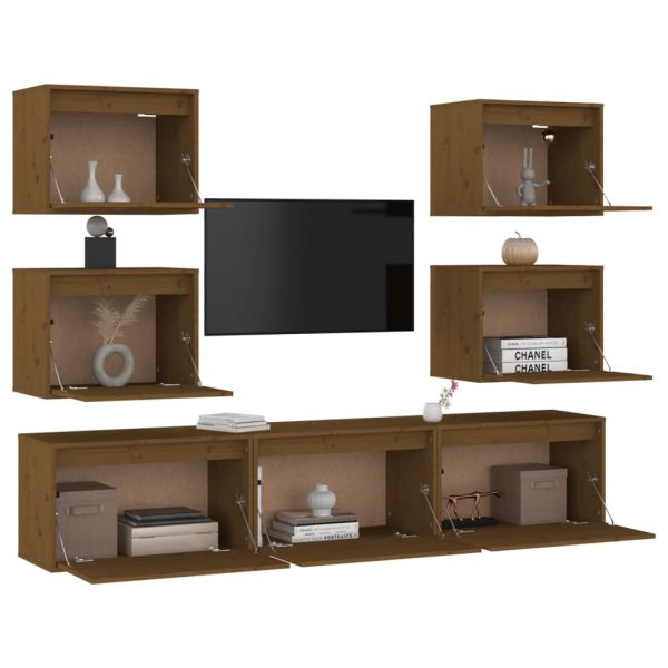 Móveis de TV 7 pcs madeira de pinho maciça castanho-mel - Image 3