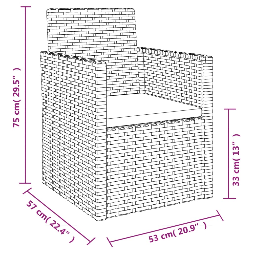 3 pcs conjunto sofás de exterior com almofadões vime PE preto - Image 11