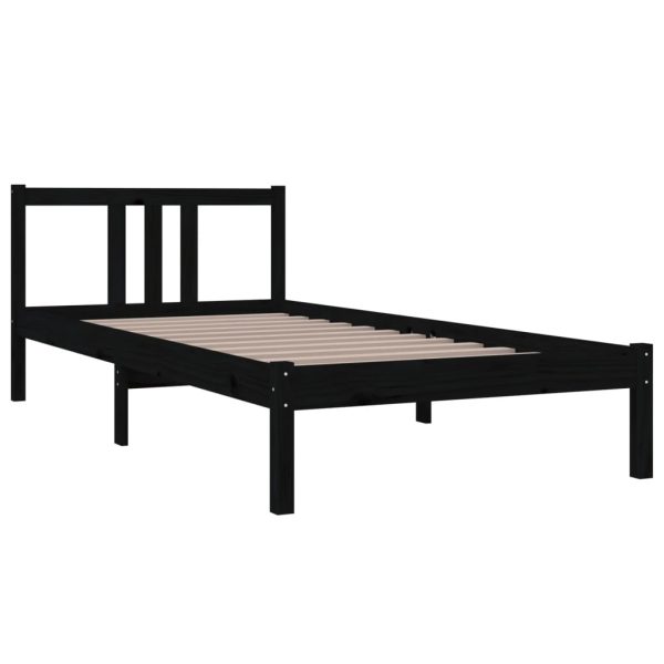 Estrutura de cama 90x200 cm madeira maciça preto - Image 2