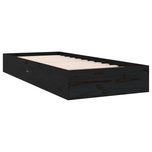 Estrutura cama pequena solteiro 75x190 cm madeira maciça preto - Image 2