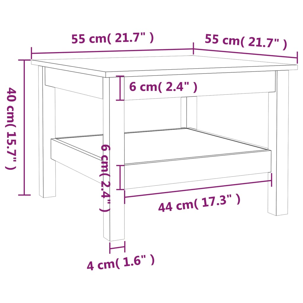 Mesa de centro 55x55x40 cm pinho maciço branco - Image 6