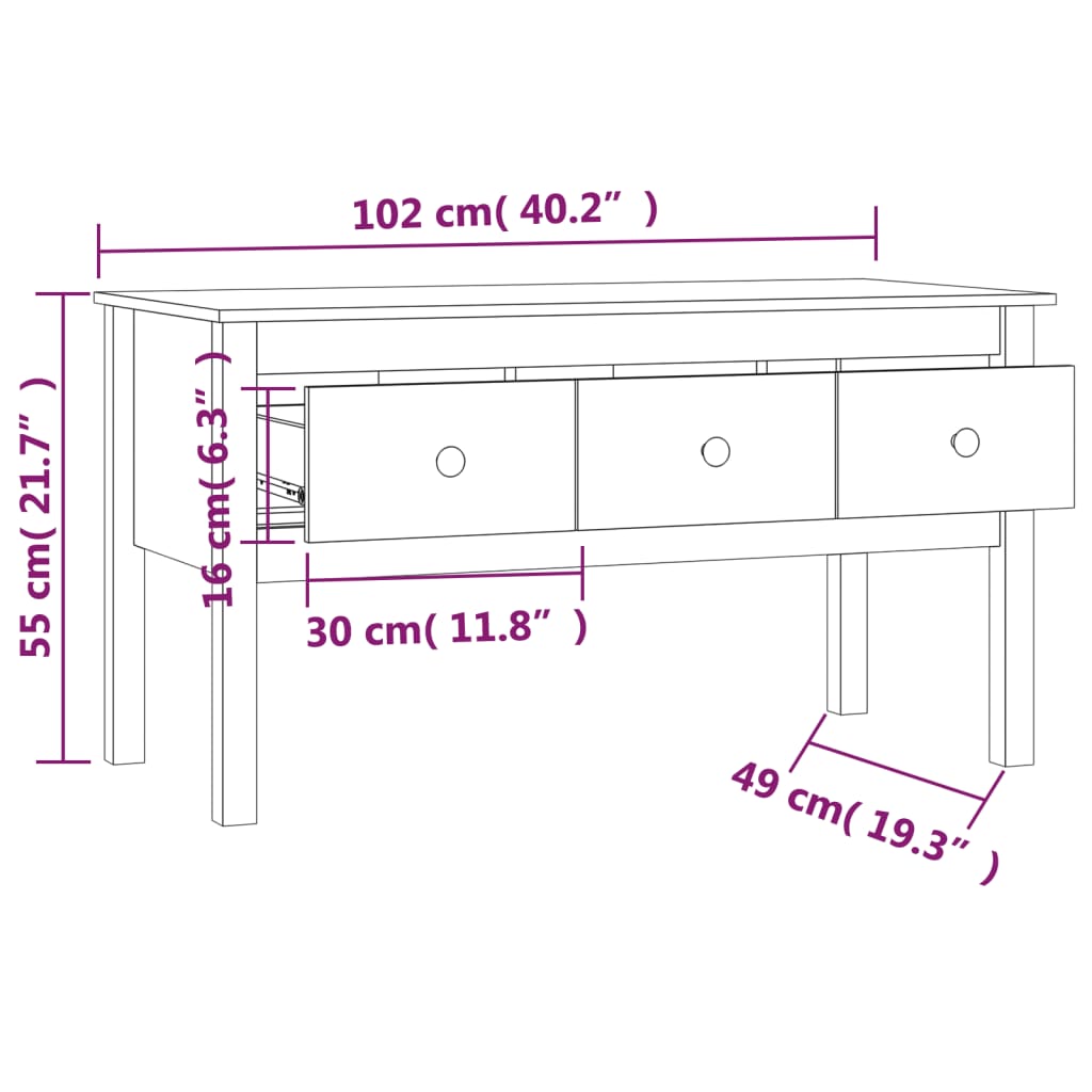 Mesa de centro 102x49x55 cm pinho maciço - Image 8