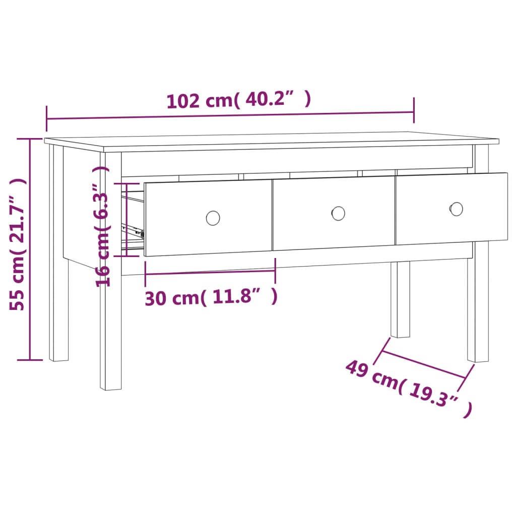 Mesa de centro 102x49x55 cm pinho maciço cinza - Image 8