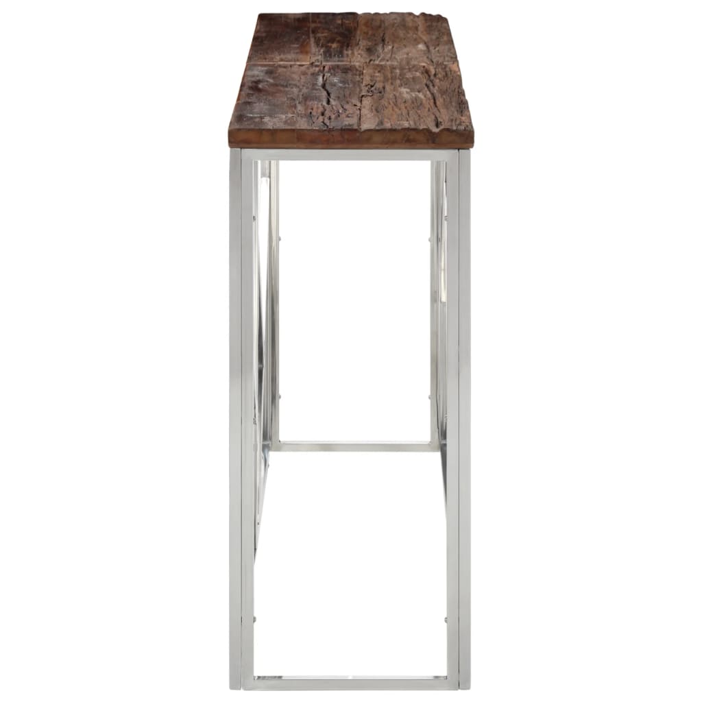 Mesa consola aço inoxidável/madeira ferroviária maciça prateado - Image 3