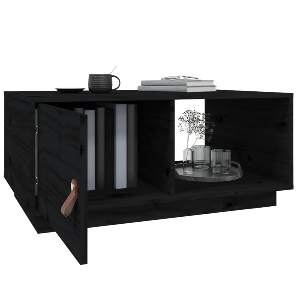 Mesa de centro 80x80x35,5 cm madeira de pinho maciça preto - Image 4