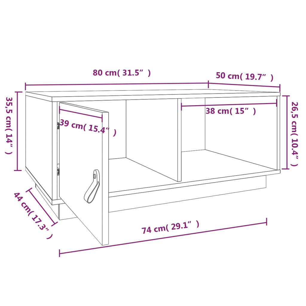 Mesa de centro 80x80x35,5 cm madeira de pinho maciça preto - Image 10