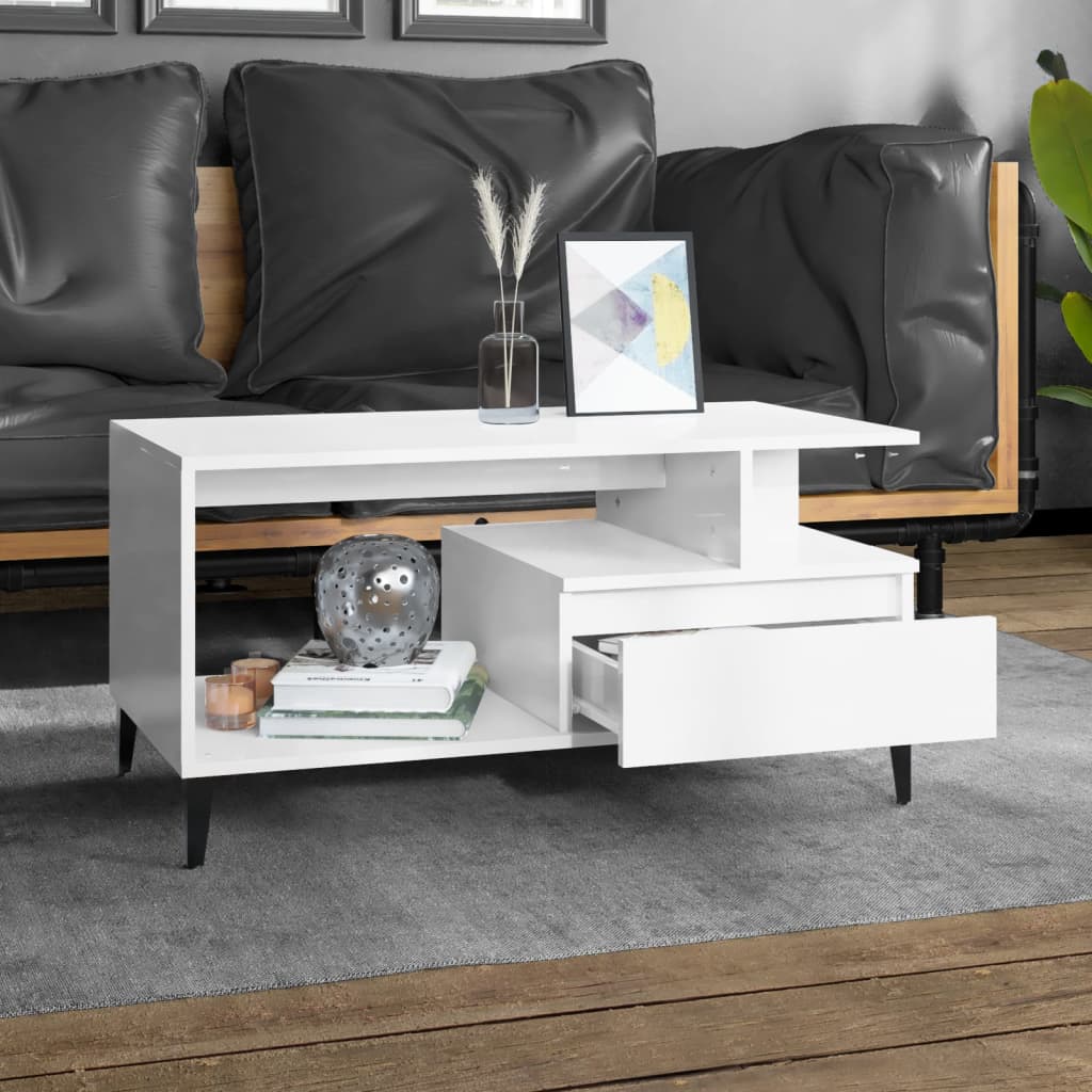 Mesa centro 90x49x45 cm derivados de madeira branco brilhante - Image 2