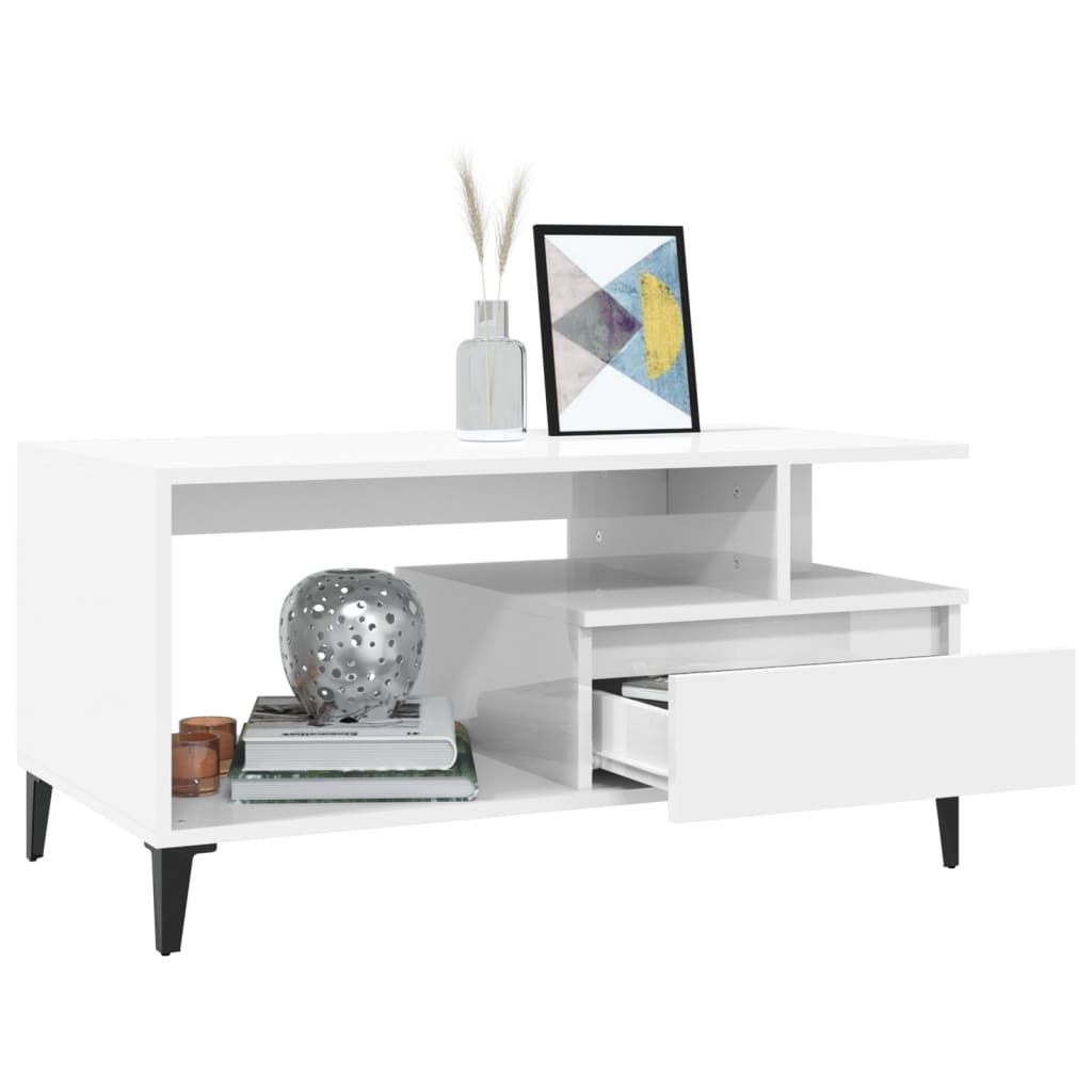 Mesa centro 90x49x45 cm derivados de madeira branco brilhante - Image 3