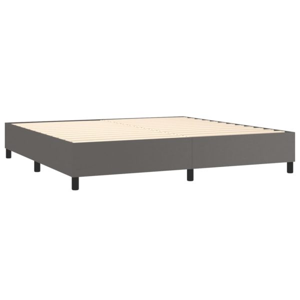Cama com molas/colchão 200x200 cm couro artificial cinzento - Image 3