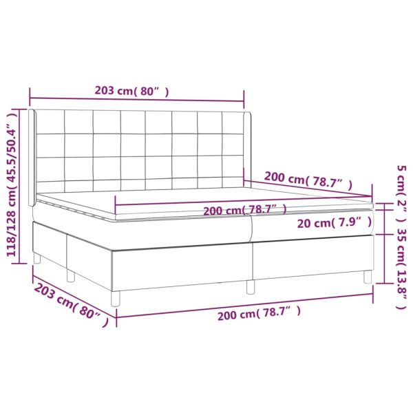 Cama box spring c/ colchão e LED 200x200 cm tecido cinza-escuro - Image 7