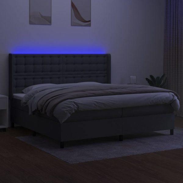 Cama box spring c/ colchão e LED 200x200 cm tecido cinza-escuro - Image 2