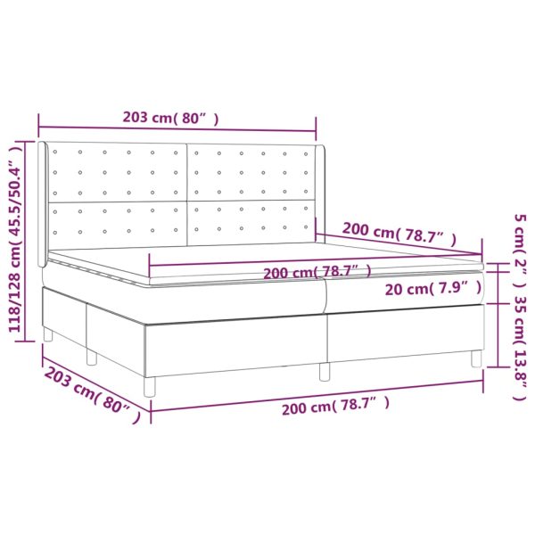 Cama box spring c/ colchão e LED 200x200 cm tecido cinza-escuro - Image 7