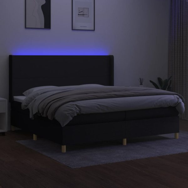 Cama box spring c/ colchão e LED 200x200 cm tecido preto - Image 2