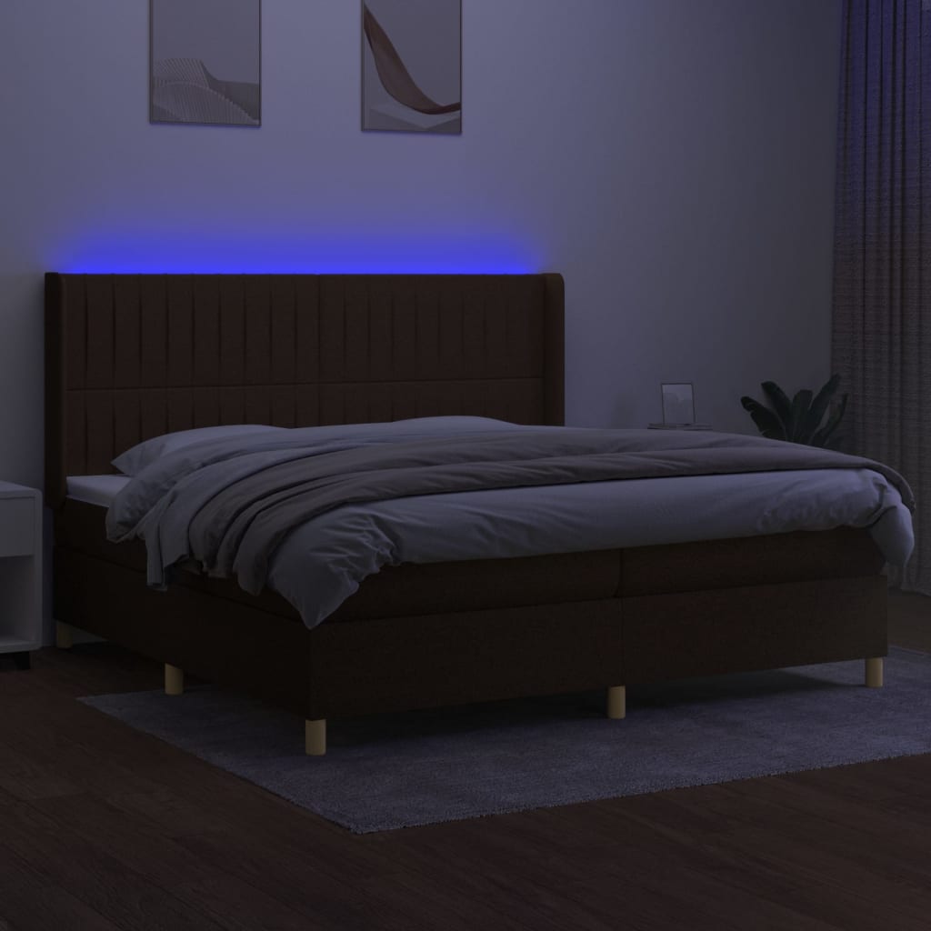 Cama box spring c/ colchão/LED 200x200cm tecido castanho-escuro - Image 2