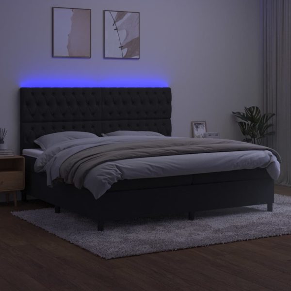 Cama box spring c/ colchão/LED 200x200 cm veludo preto - Image 3