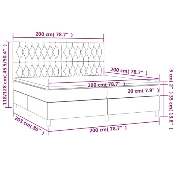 Cama box spring c/ colchão/LED 200x200 cm veludo preto - Image 7