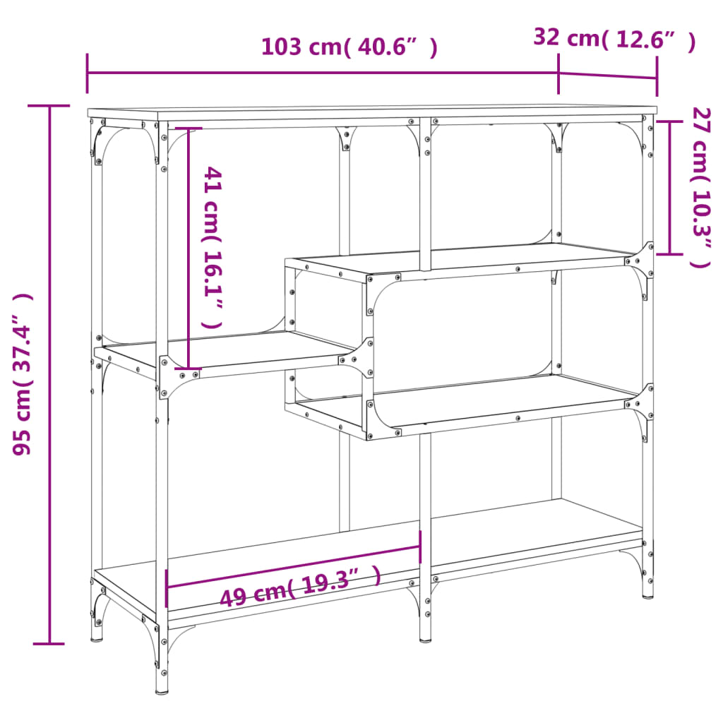 Mesa consola 103x32x95 cm derivados madeira carvalho castanho - Image 8