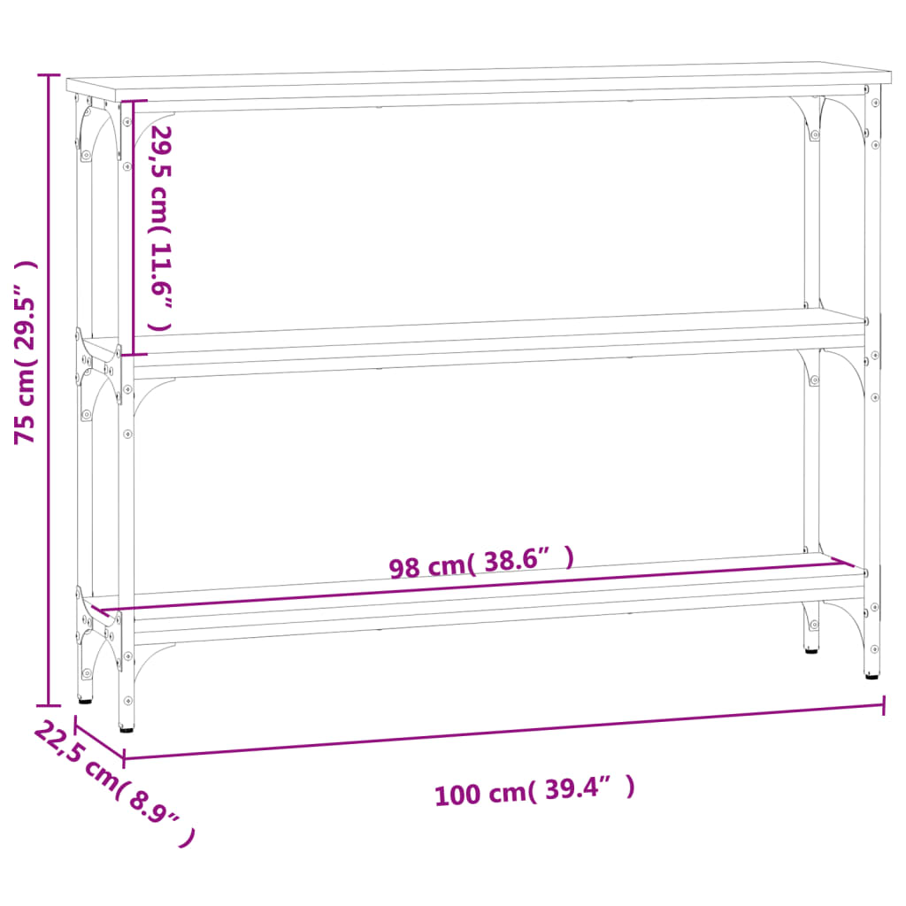 Mesa consola 100x22,5x75cm derivados de madeira cinzento sonoma - Image 8