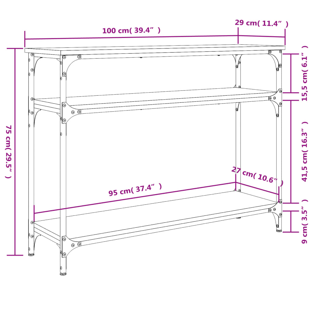Mesa consola 100x29x75 cm derivados de madeira carvalho fumado - Image 8