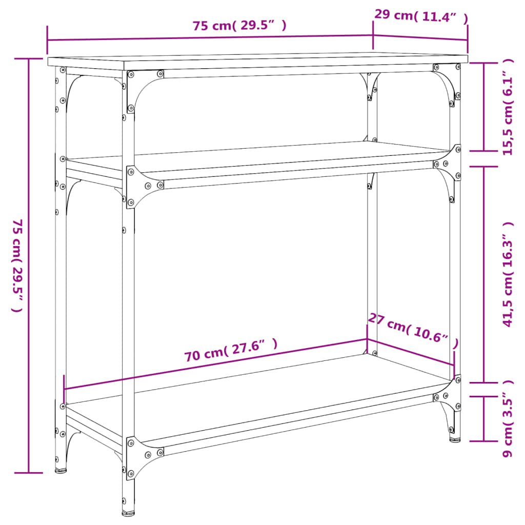 Mesa consola 75x29x75 cm derivados de madeira carvalho fumado - Image 8