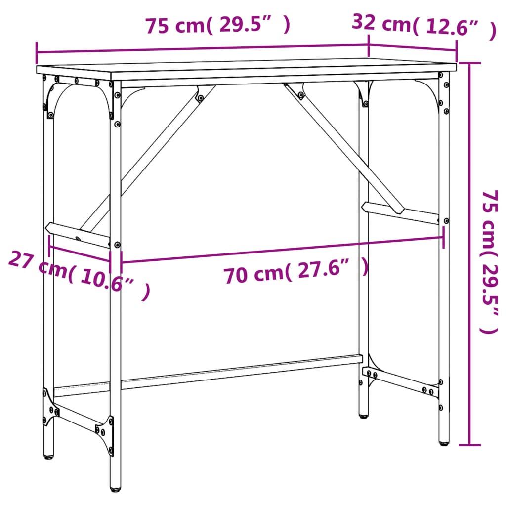 Mesa consola 75x32x75 cm derivados de madeira carvalho fumado - Image 8