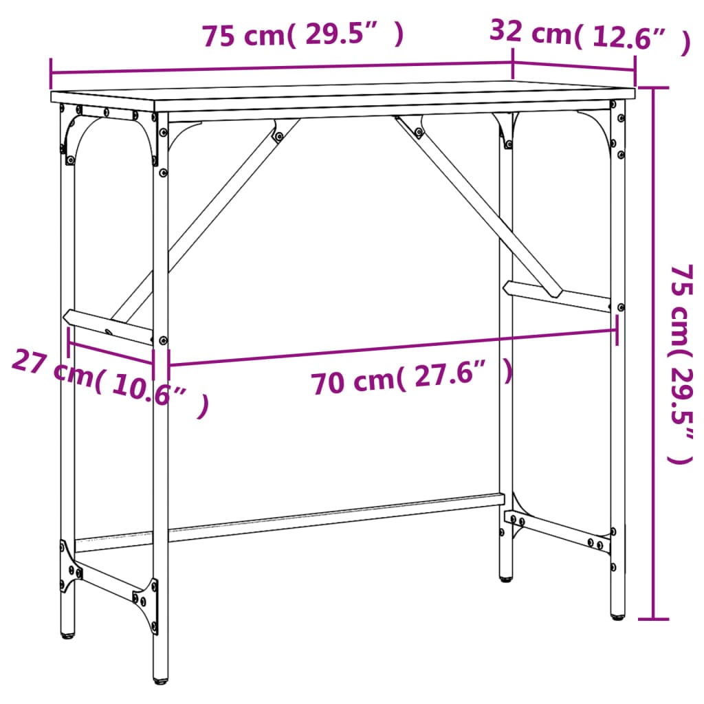 Mesa consola 75x32x75 cm derivados de madeira cinzento sonoma - Image 8
