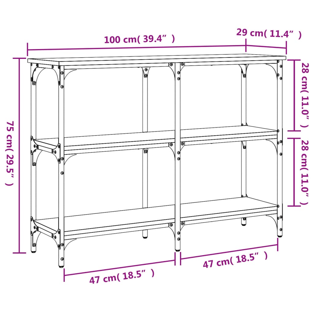 Mesa consola 100x29x75 cm derivados madeira carvalho castanho - Image 8