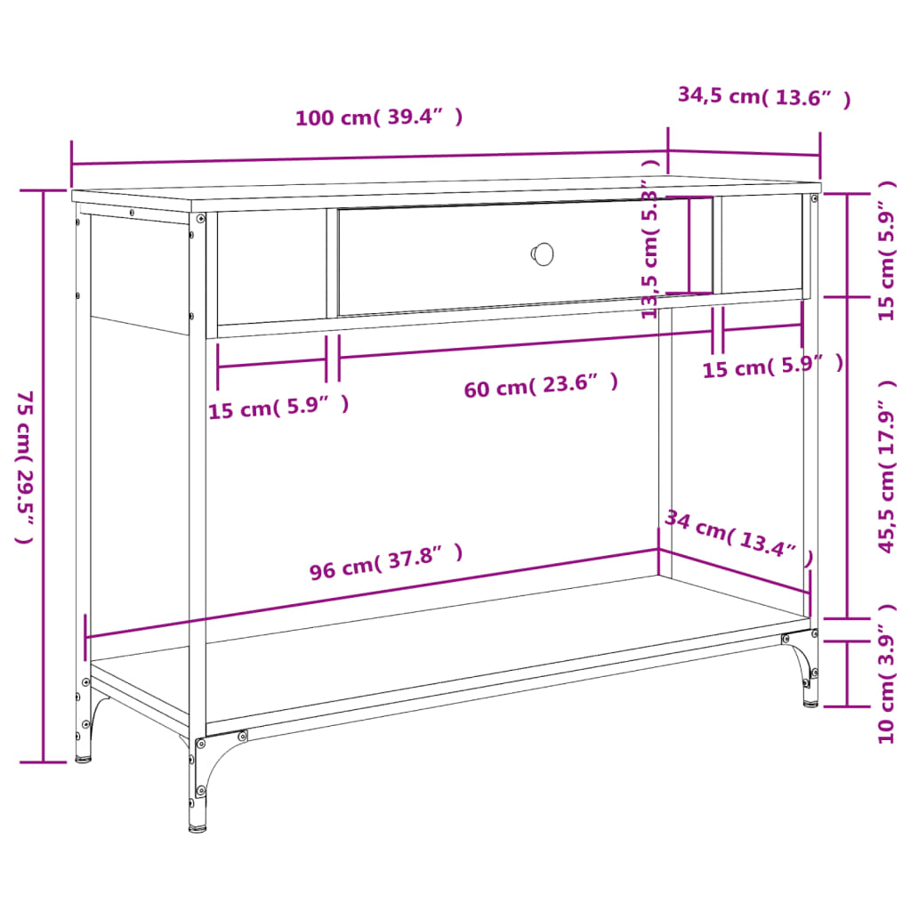 Mesa consola 100x34,5x75cm derivados de madeira carvalho fumado - Image 10