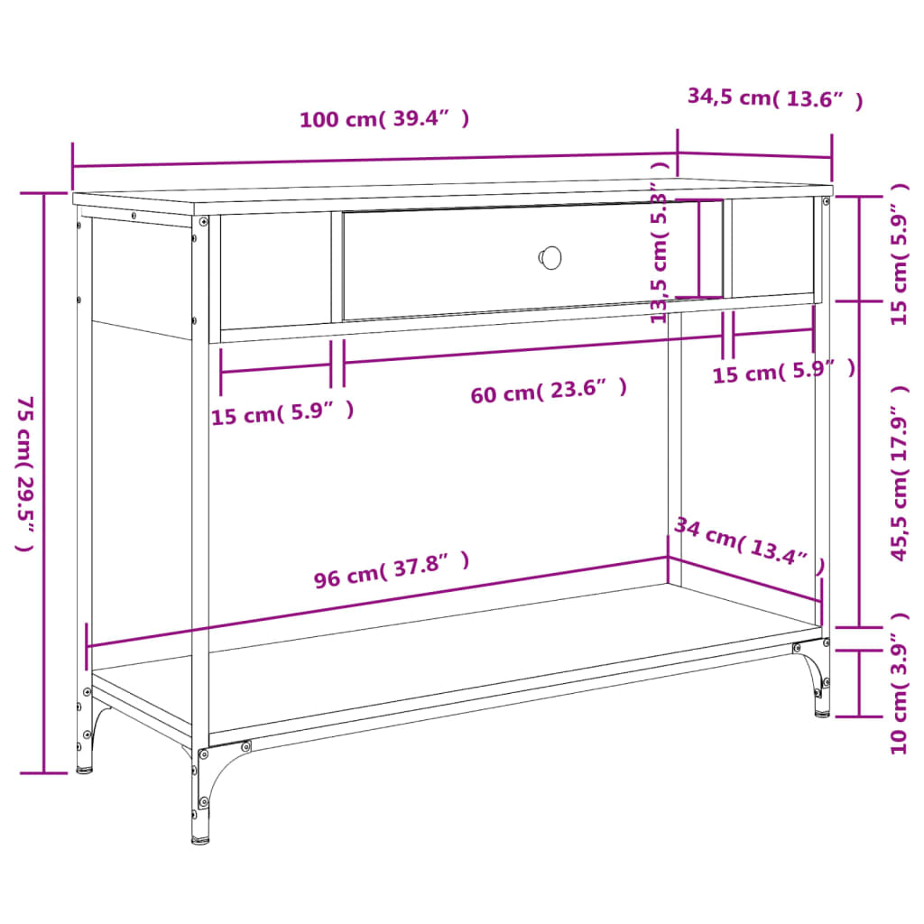 Mesa consola 100x34,5x75 cm derivados madeira carvalho castanho - Image 10